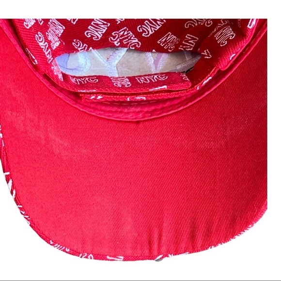 New York City Adjustable Wool Baseball Cap Red NYC Embroidery Allover Print - Picture 6 of 10